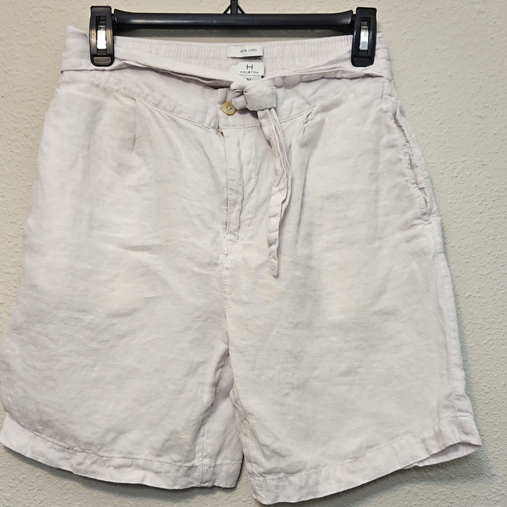 H By Halston Small White Linen Shorts Tie Waist Design Zio Button Closure Beachy